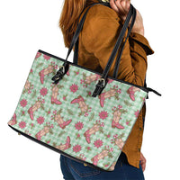 Green Paniolo Palaka Hawaiian Cowgirl Christmas Leather Tote Bag - Polynesian Pride