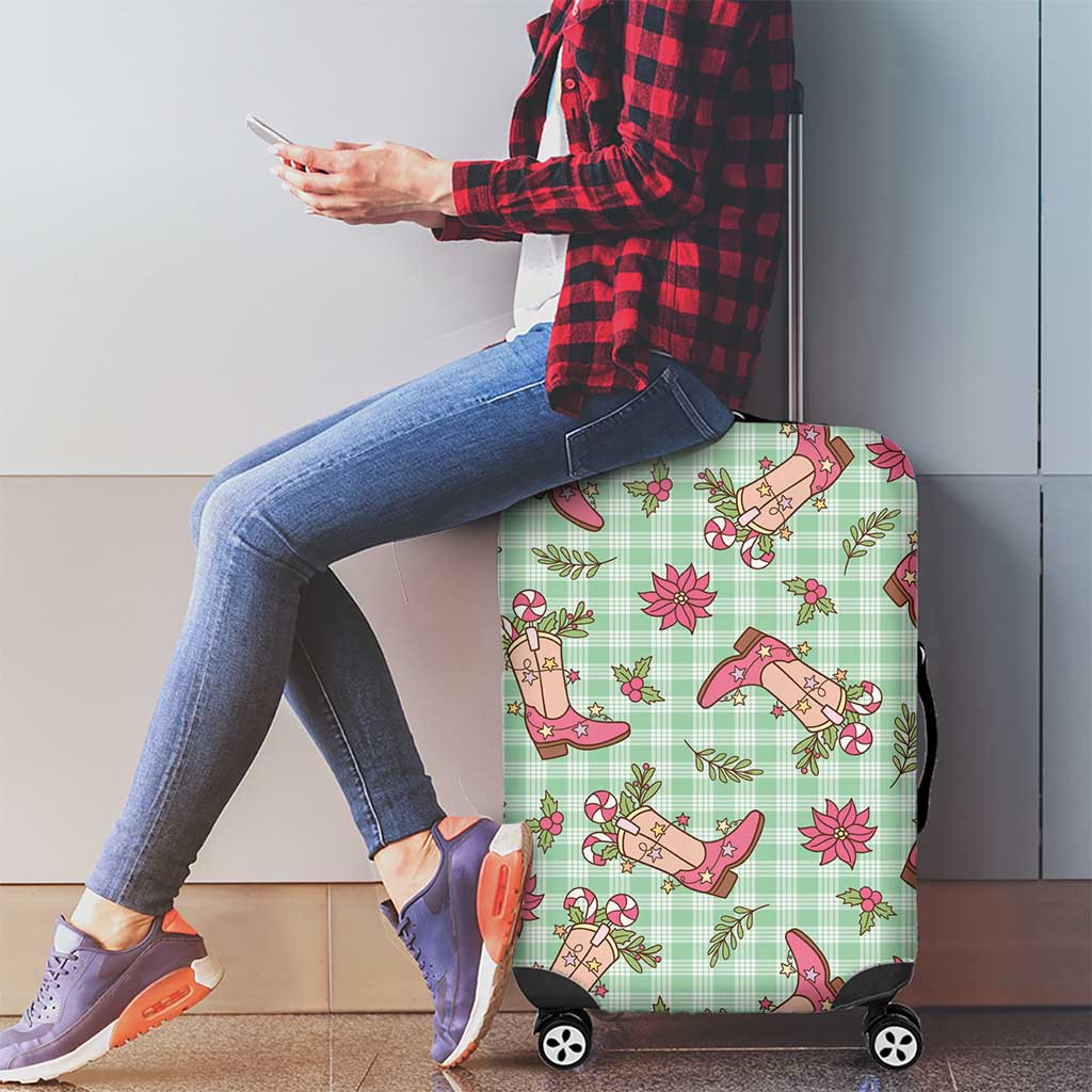 Green Paniolo Palaka Hawaiian Cowgirl Christmas Luggage Cover - Polynesian Pride