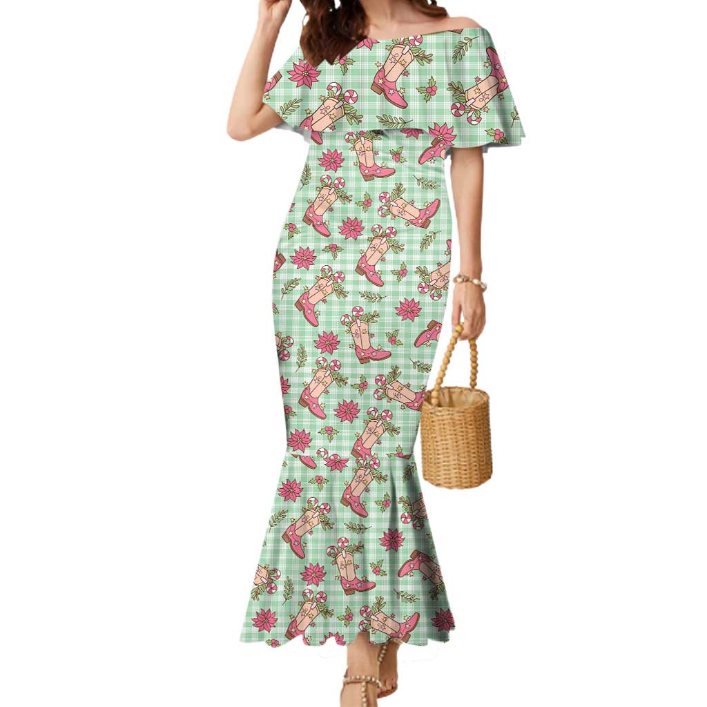 Green Paniolo Palaka Hawaiian Cowgirl Christmas Mermaid Dress - Polynesian Pride