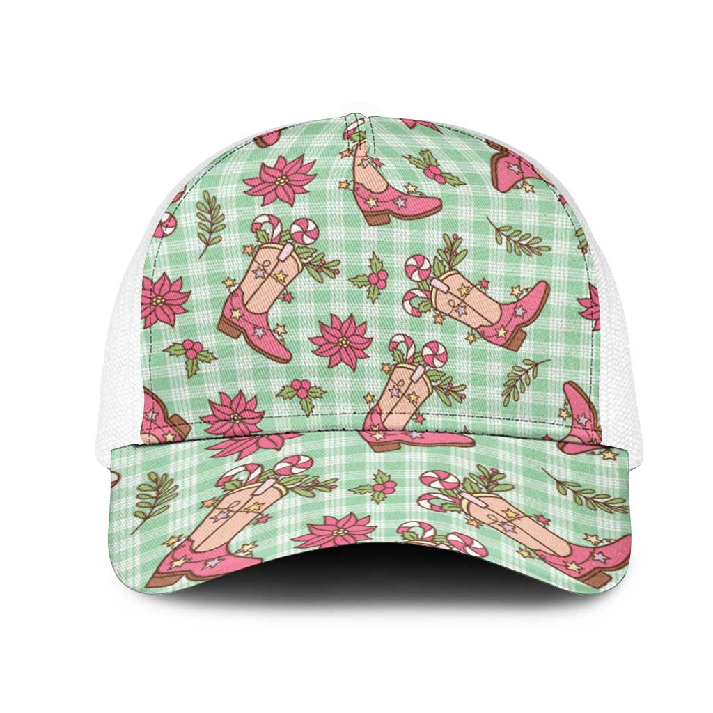 Green Paniolo Palaka Hawaiian Cowgirl Christmas Mesh Trucker Cap - Polynesian Pride