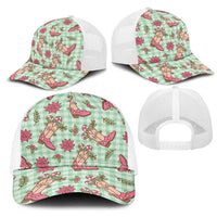 Green Paniolo Palaka Hawaiian Cowgirl Christmas Mesh Trucker Cap - Polynesian Pride