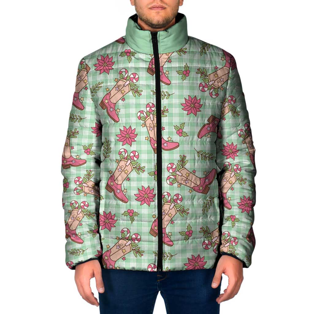 Green Paniolo Palaka Hawaiian Cowgirl Christmas Padded Jacket - Polynesian Pride