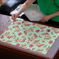 Green Paniolo Palaka Hawaiian Cowgirl Christmas Puzzle - Polynesian Pride
