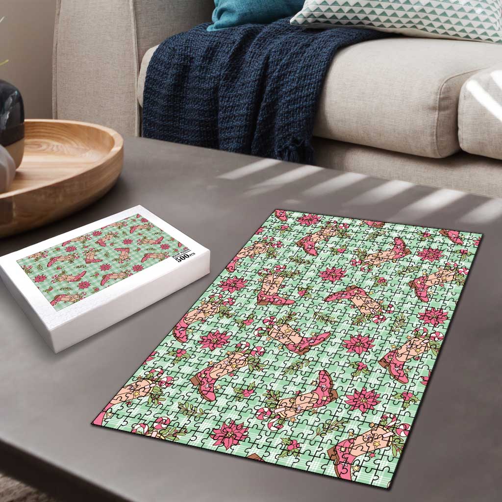 Green Paniolo Palaka Hawaiian Cowgirl Christmas Puzzle - Polynesian Pride