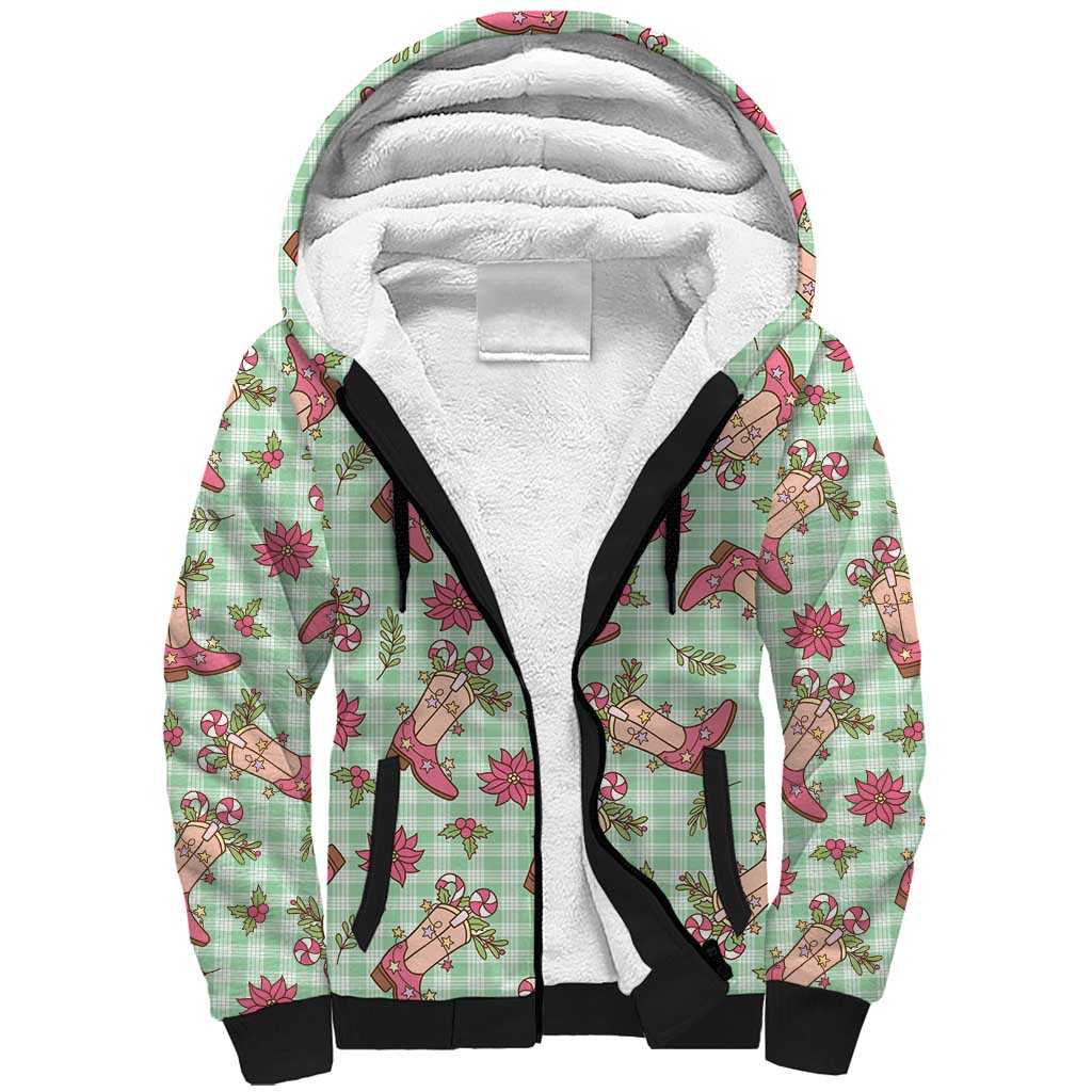 Green Paniolo Palaka Hawaiian Cowgirl Christmas Sherpa Hoodie - Polynesian Pride