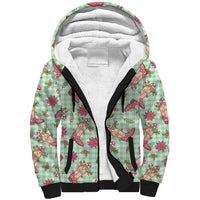 Green Paniolo Palaka Hawaiian Cowgirl Christmas Sherpa Hoodie - Polynesian Pride