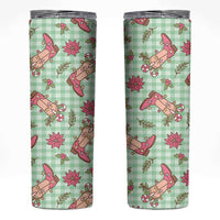 Green Paniolo Palaka Hawaiian Cowgirl Christmas Skinny Tumbler LT9 Green - Polynesian Pride