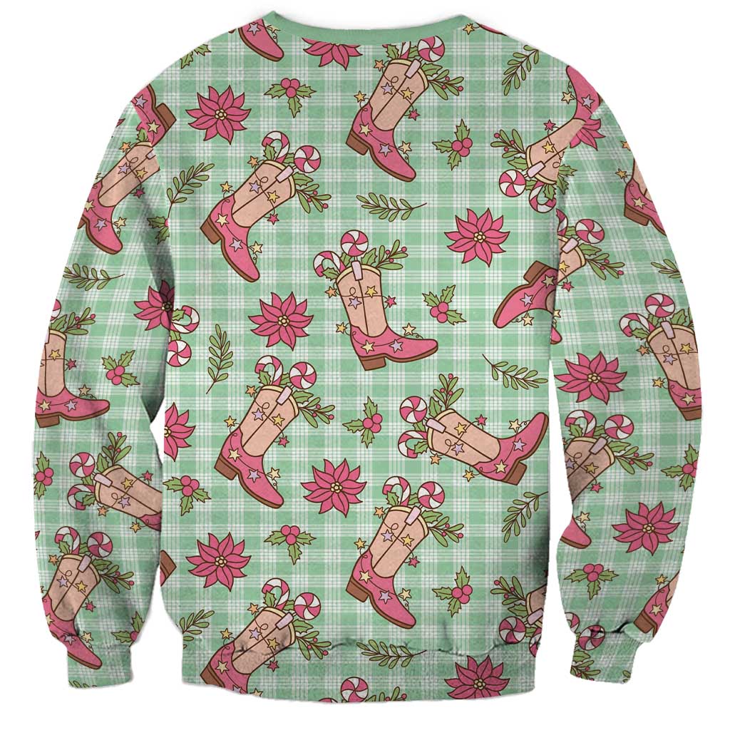 Green Paniolo Palaka Hawaiian Cowgirl Christmas Sweatshirt - Polynesian Pride