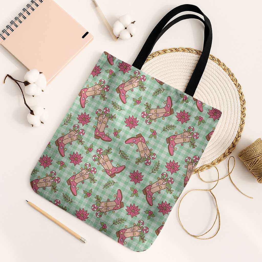 Green Paniolo Palaka Hawaiian Cowgirl Christmas Tote Bag - Polynesian Pride
