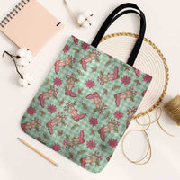 Green Paniolo Palaka Hawaiian Cowgirl Christmas Tote Bag - Polynesian Pride