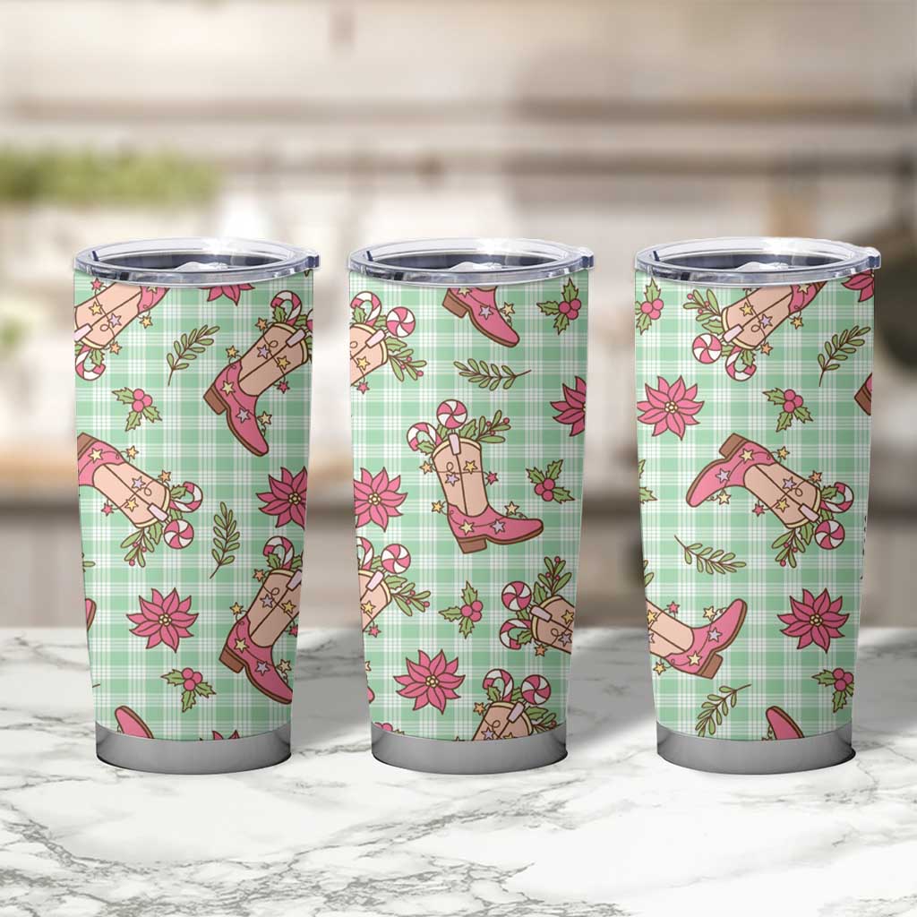 Green Paniolo Palaka Hawaiian Cowgirl Christmas Tumbler Cup - Polynesian Pride