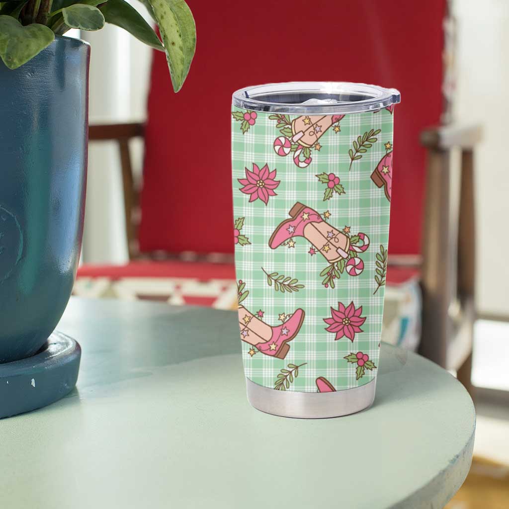 Green Paniolo Palaka Hawaiian Cowgirl Christmas Tumbler Cup - Polynesian Pride