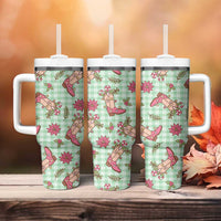 Green Paniolo Palaka Hawaiian Cowgirl Christmas Tumbler With Handle - Polynesian Pride