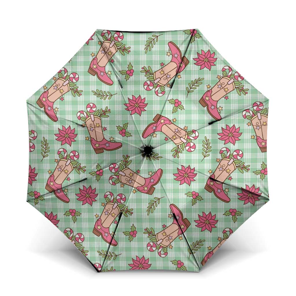 Green Paniolo Palaka Hawaiian Cowgirl Christmas Umbrella LT9 One Size Folded 11.42 inch Opened Diameter 37.4 inch Green - Polynesian Pride