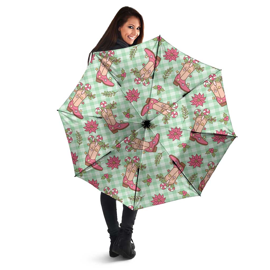 Green Paniolo Palaka Hawaiian Cowgirl Christmas Umbrella LT9 - Polynesian Pride