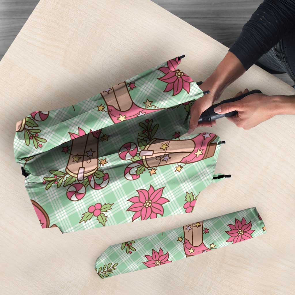 Green Paniolo Palaka Hawaiian Cowgirl Christmas Umbrella LT9 - Polynesian Pride