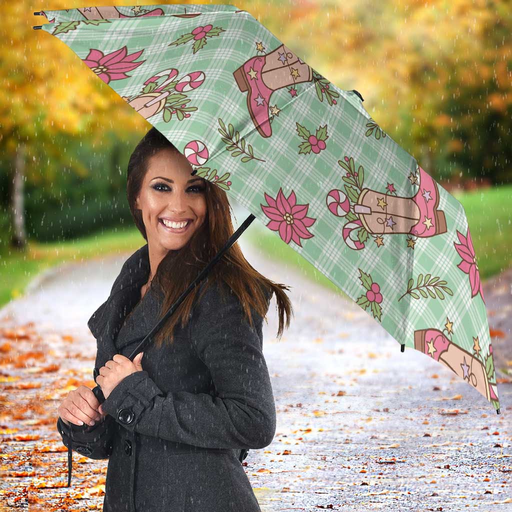 Green Paniolo Palaka Hawaiian Cowgirl Christmas Umbrella LT9 - Polynesian Pride