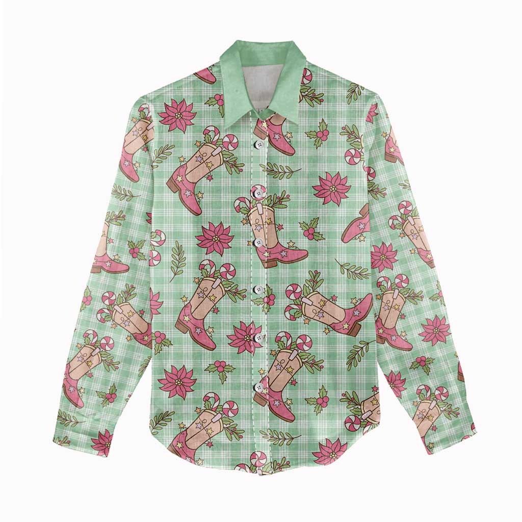 Green Paniolo Palaka Hawaiian Cowgirl Christmas Women Casual Shirt LT9 - Polynesian Pride