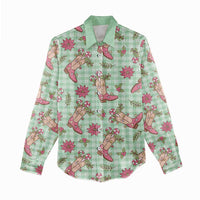 Green Paniolo Palaka Hawaiian Cowgirl Christmas Women Casual Shirt LT9 - Polynesian Pride