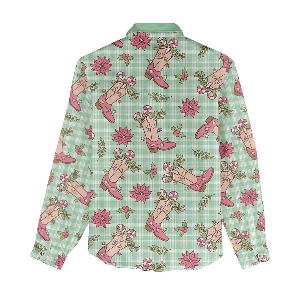 Green Paniolo Palaka Hawaiian Cowgirl Christmas Women Casual Shirt LT9 - Polynesian Pride