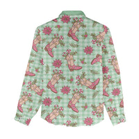 Green Paniolo Palaka Hawaiian Cowgirl Christmas Women Casual Shirt LT9 - Polynesian Pride