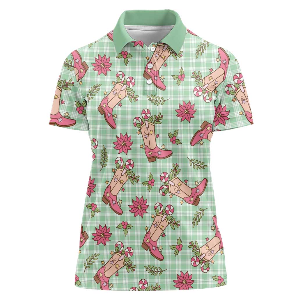 Green Paniolo Palaka Hawaiian Cowgirl Christmas Women Polo Shirt - Polynesian Pride