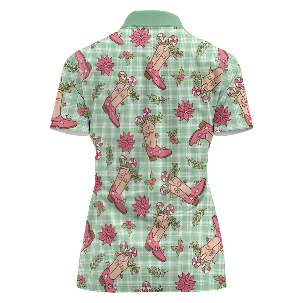 Green Paniolo Palaka Hawaiian Cowgirl Christmas Women Polo Shirt LT9 - Polynesian Pride