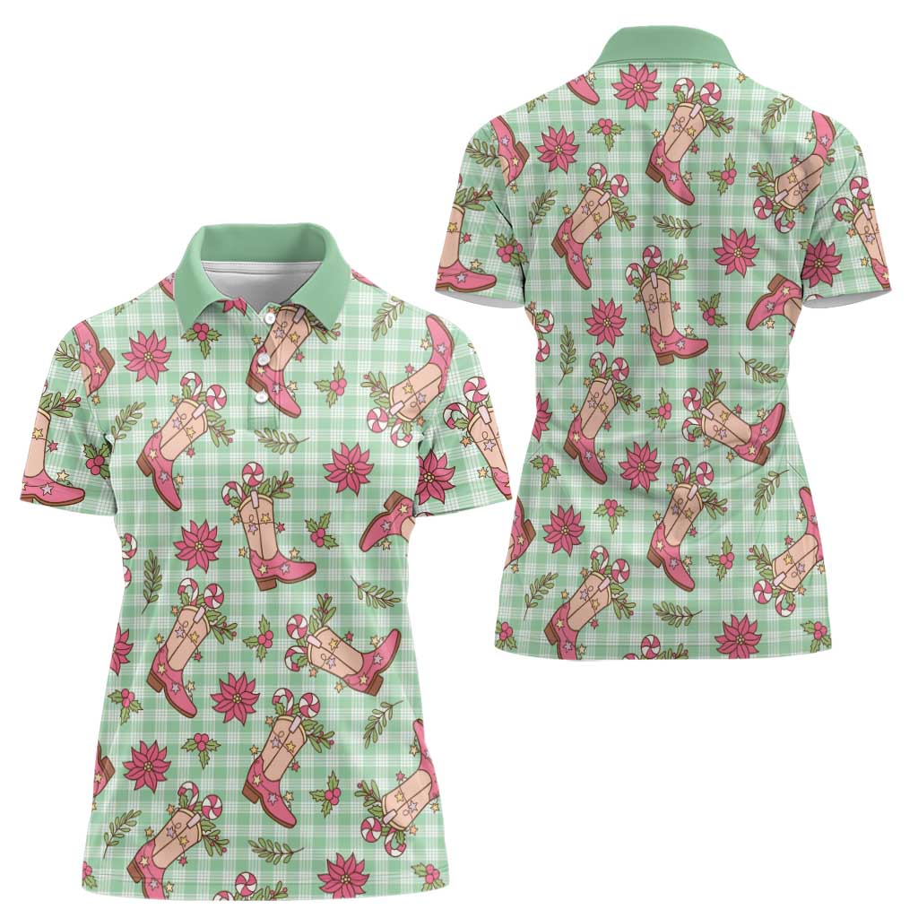 Green Paniolo Palaka Hawaiian Cowgirl Christmas Women Polo Shirt LT9 - Polynesian Pride