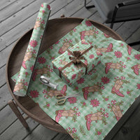 Green Paniolo Palaka Hawaiian Cowgirl Christmas Wrapping Paper - Polynesian Pride