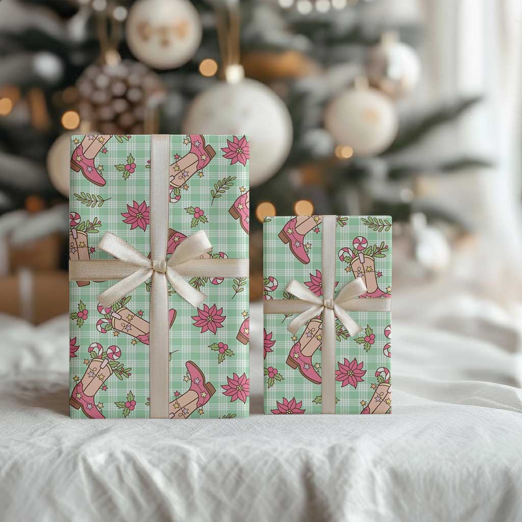 Green Paniolo Palaka Hawaiian Cowgirl Christmas Wrapping Paper - Polynesian Pride