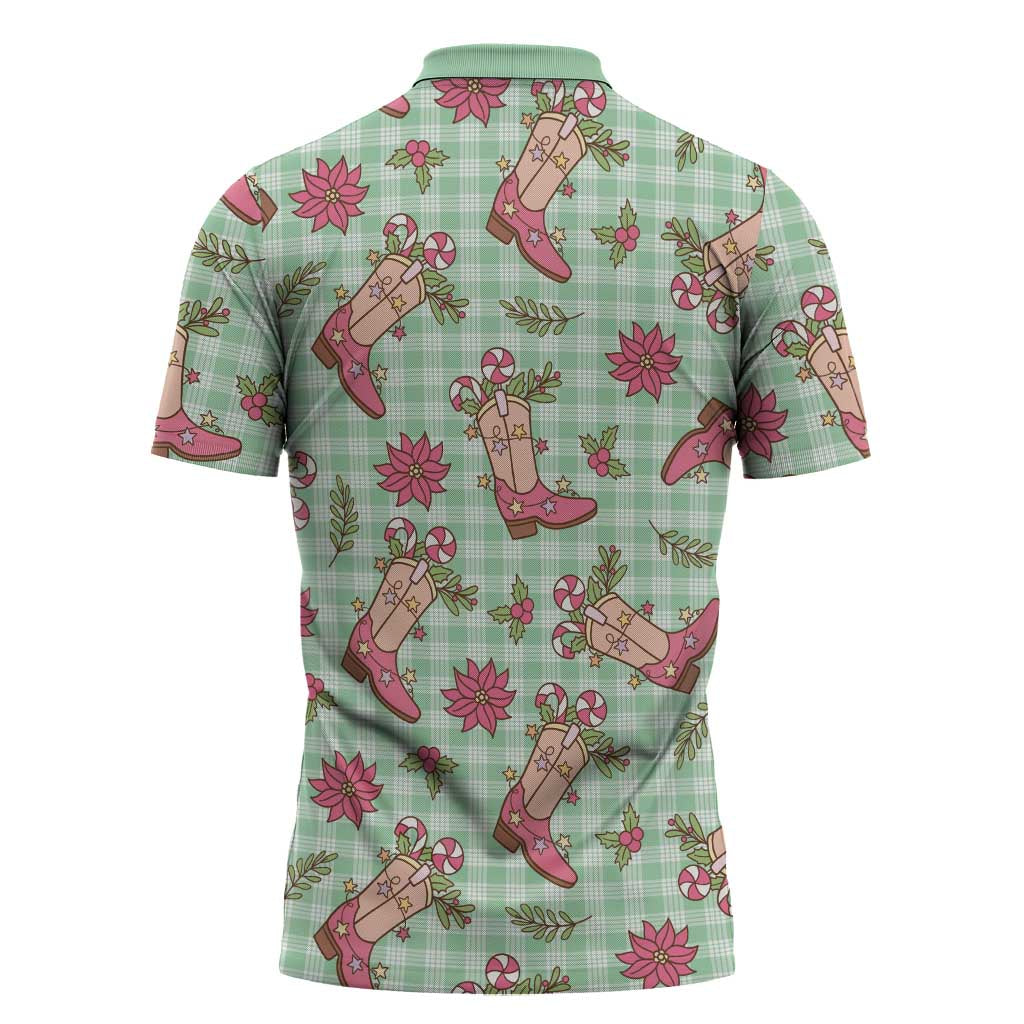 Green Paniolo Palaka Hawaiian Cowgirl Christmas Zipper Polo Shirt - Polynesian Pride