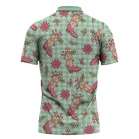 Green Paniolo Palaka Hawaiian Cowgirl Christmas Zipper Polo Shirt - Polynesian Pride