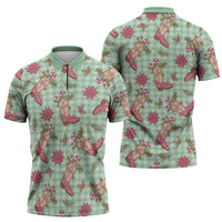 Green Paniolo Palaka Hawaiian Cowgirl Christmas Zipper Polo Shirt - Polynesian Pride