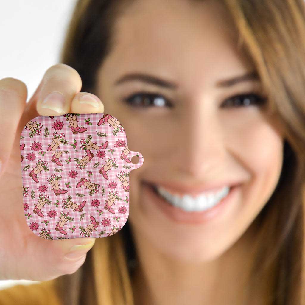 Pink Paniolo Palaka Hawaiian Cowgirl Christmas AirPods Case - Polynesian Pride