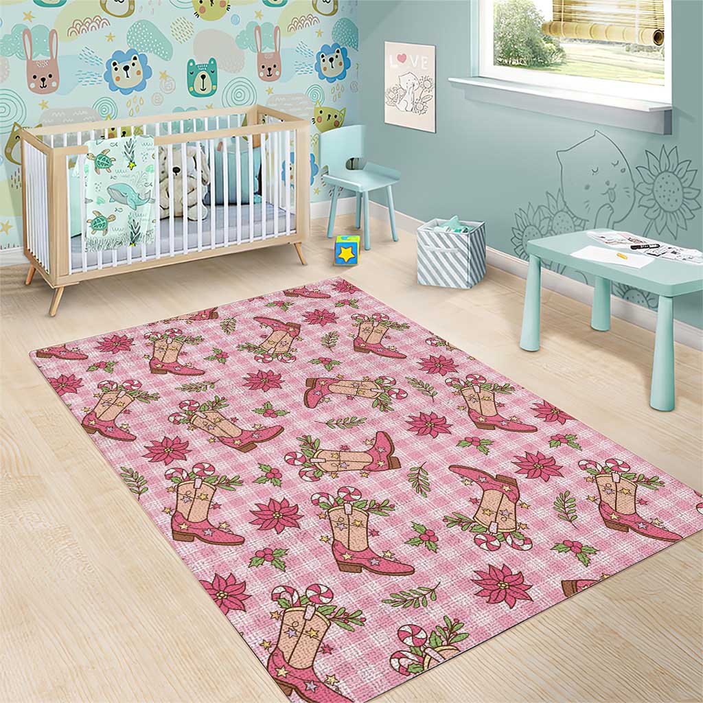Pink Paniolo Palaka Hawaiian Cowgirl Christmas Area Rug - Polynesian Pride