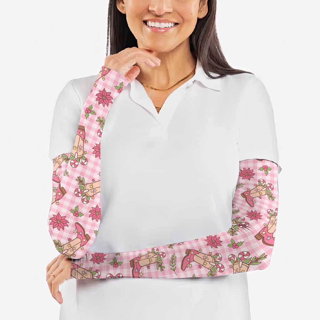 Pink Paniolo Palaka Hawaiian Cowgirl Christmas Arm Sleeves - Polynesian Pride