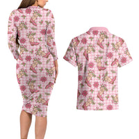 Pink Paniolo Palaka Hawaiian Cowgirl Christmas Couples Matching Long Sleeve Bodycon Dress and Hawaiian Shirt LT9 - Polynesian Pride
