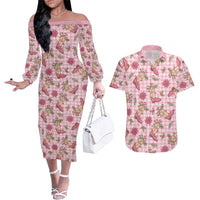 Pink Paniolo Palaka Hawaiian Cowgirl Christmas Couples Matching Off The Shoulder Long Sleeve Dress and Hawaiian Shirt LT9 Pink - Polynesian Pride