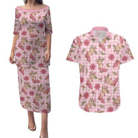 Pink Paniolo Palaka Hawaiian Cowgirl Christmas Couples Matching Puletasi and Hawaiian Shirt LT9 Pink - Polynesian Pride