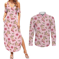 Pink Paniolo Palaka Hawaiian Cowgirl Christmas Couples Matching Summer Maxi Dress and Long Sleeve Button Shirt LT9 Pink - Polynesian Pride