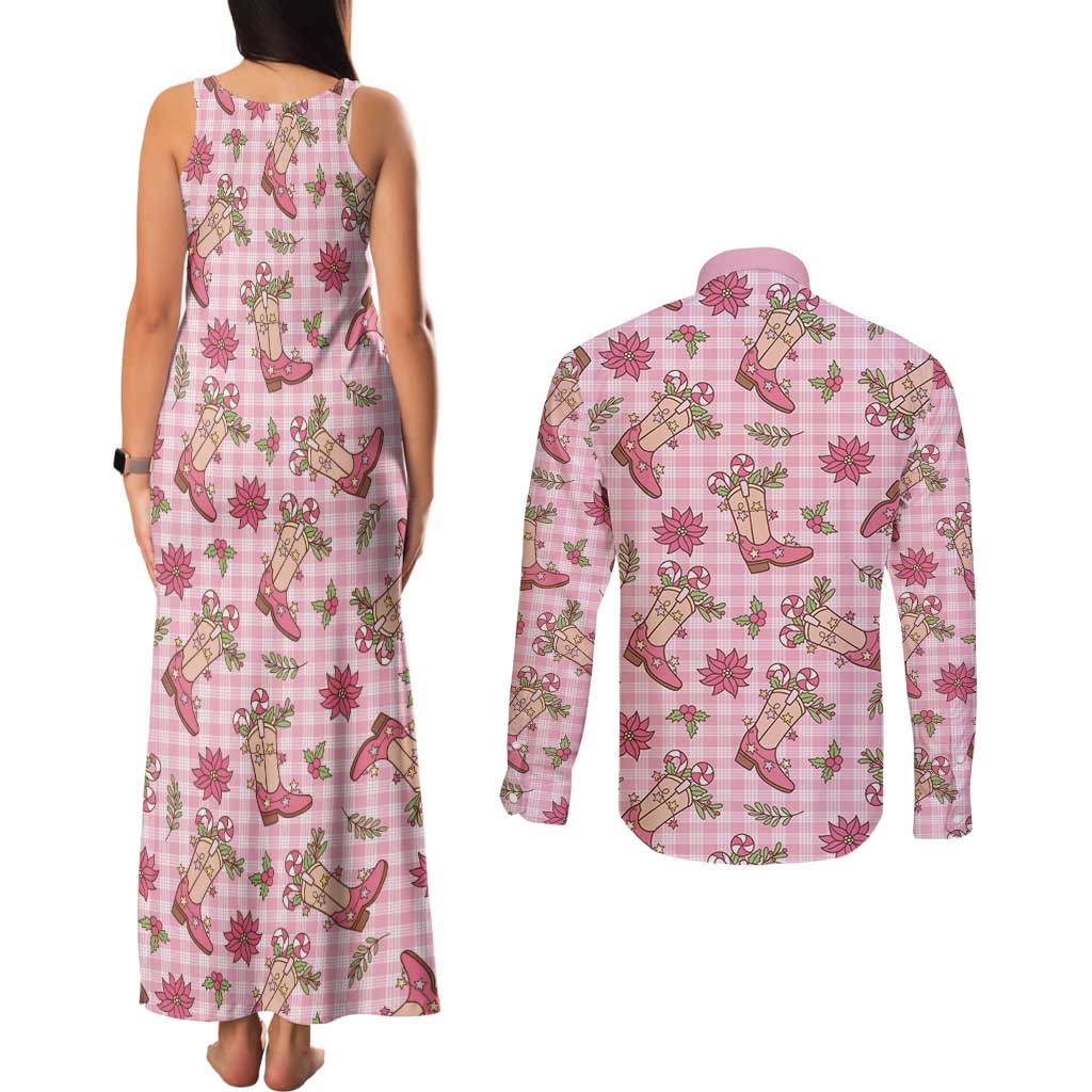 Pink Paniolo Palaka Hawaiian Cowgirl Christmas Couples Matching Tank Maxi Dress and Long Sleeve Button Shirt LT9 - Polynesian Pride