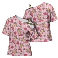 Pink Paniolo Palaka Hawaiian Cowgirl Christmas Cross Shoulder Shirt - Polynesian Pride