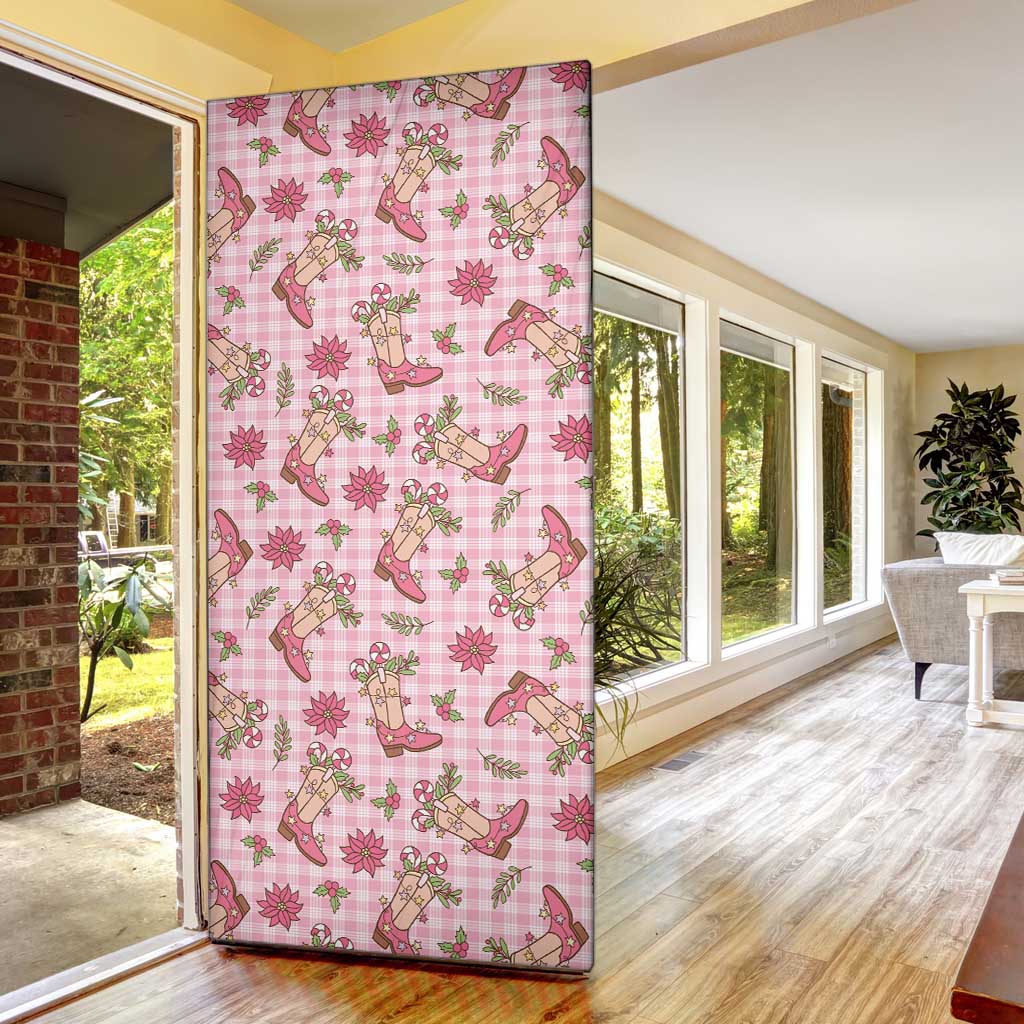 Pink Paniolo Palaka Hawaiian Cowgirl Christmas Door Cover - Polynesian Pride