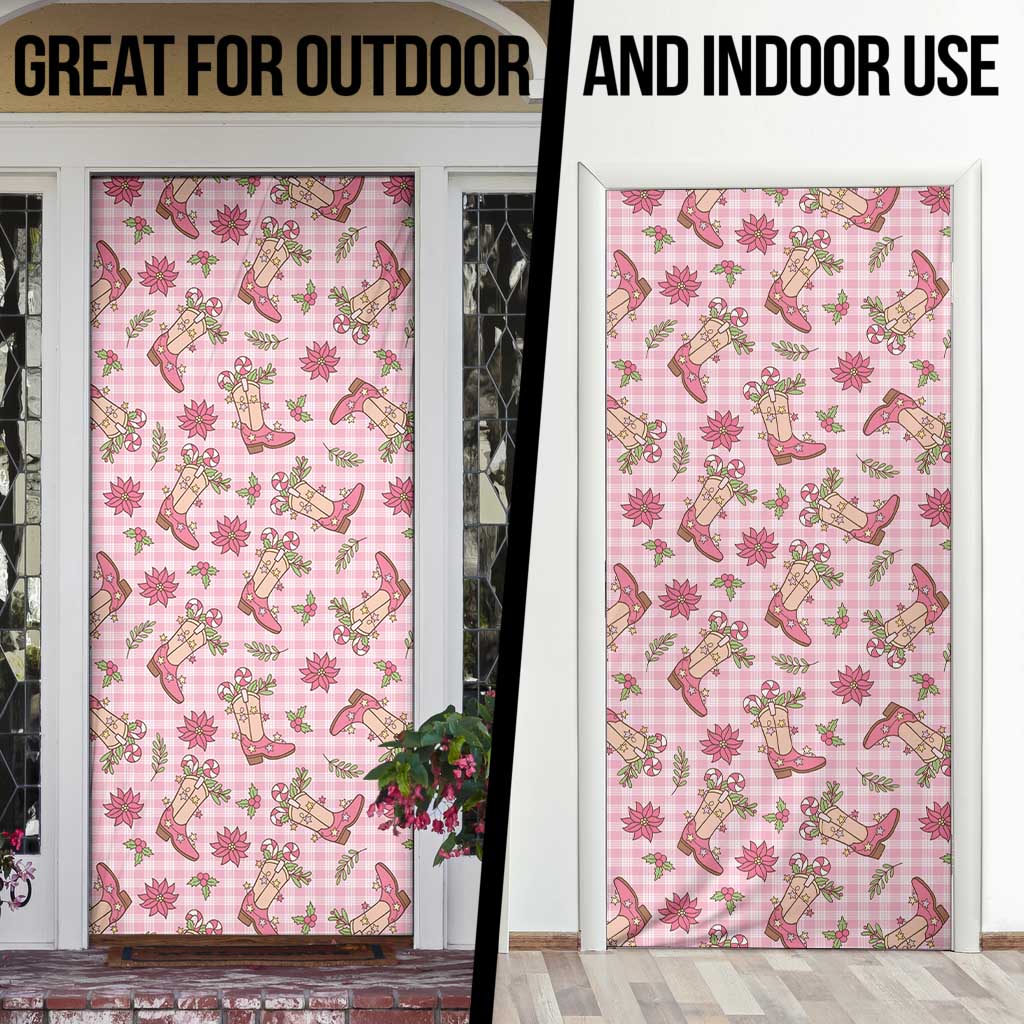 Pink Paniolo Palaka Hawaiian Cowgirl Christmas Door Cover - Polynesian Pride