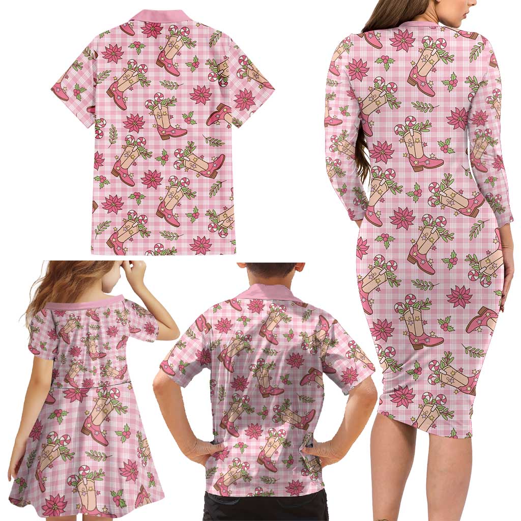 Pink Paniolo Palaka Hawaiian Cowgirl Christmas Family Matching Long Sleeve Bodycon Dress and Hawaiian Shirt LT9 - Polynesian Pride