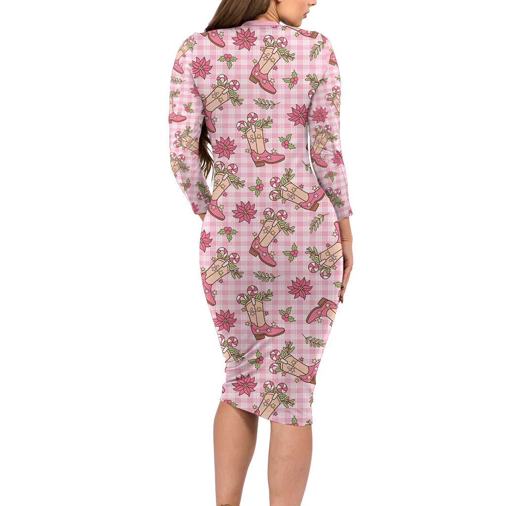 Pink Paniolo Palaka Hawaiian Cowgirl Christmas Family Matching Long Sleeve Bodycon Dress and Hawaiian Shirt LT9 - Polynesian Pride