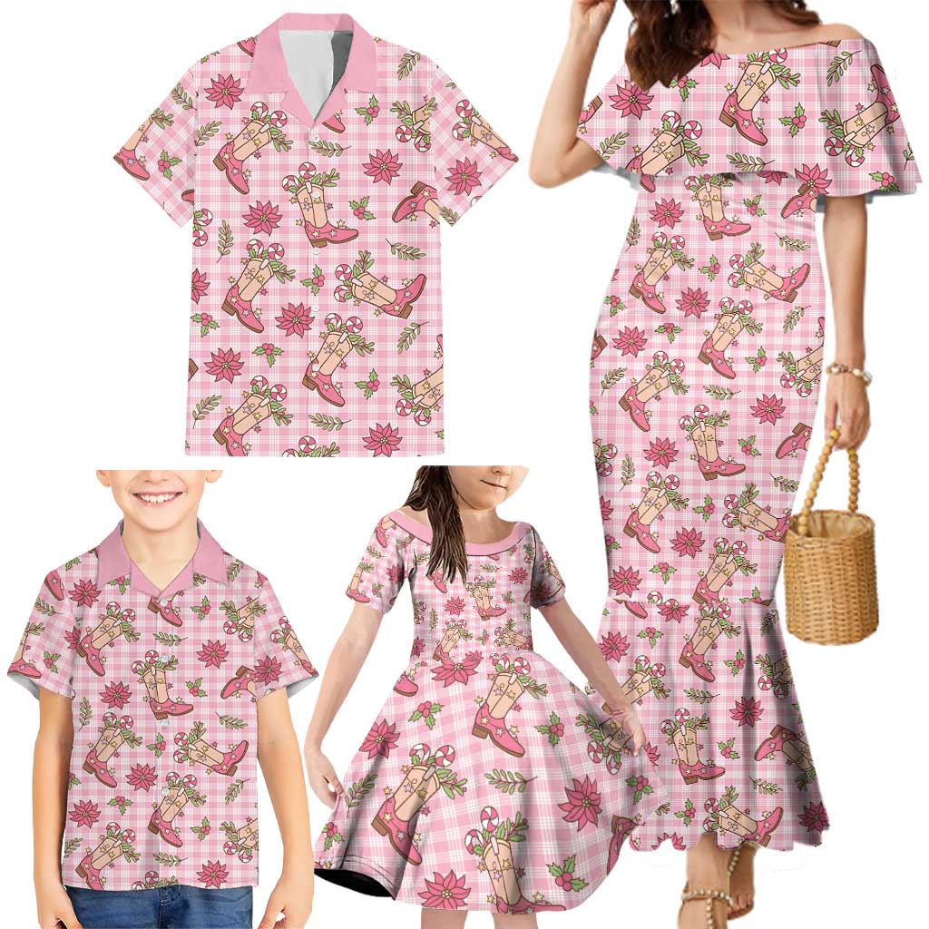 Pink Paniolo Palaka Hawaiian Cowgirl Christmas Family Matching Mermaid Dress and Hawaiian Shirt LT9 - Polynesian Pride
