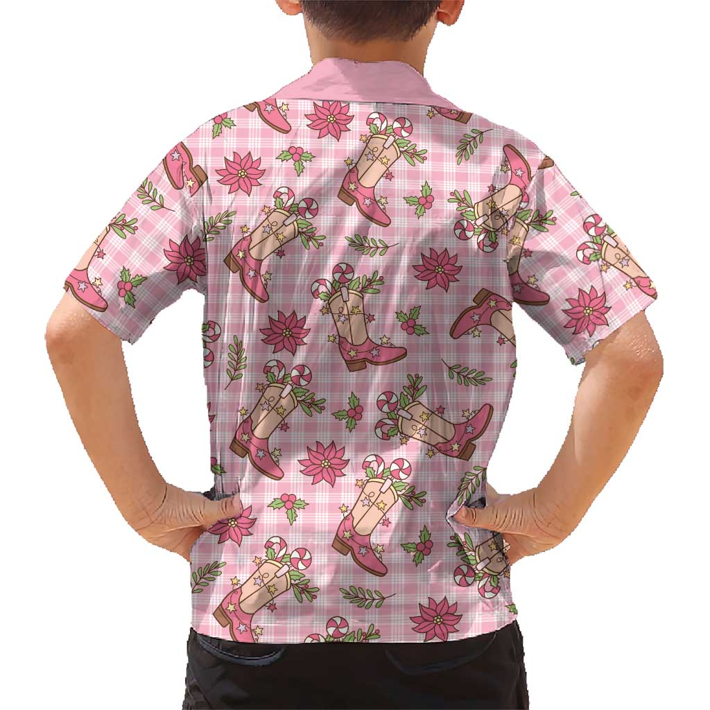 Pink Paniolo Palaka Hawaiian Cowgirl Christmas Family Matching Off The Shoulder Long Sleeve Dress and Hawaiian Shirt LT9 - Polynesian Pride
