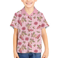 Pink Paniolo Palaka Hawaiian Cowgirl Christmas Family Matching Off The Shoulder Long Sleeve Dress and Hawaiian Shirt LT9 Son's Shirt Pink - Polynesian Pride