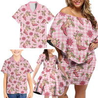 Pink Paniolo Palaka Hawaiian Cowgirl Christmas Family Matching Off Shoulder Short Dress and Hawaiian Shirt LT9 - Polynesian Pride